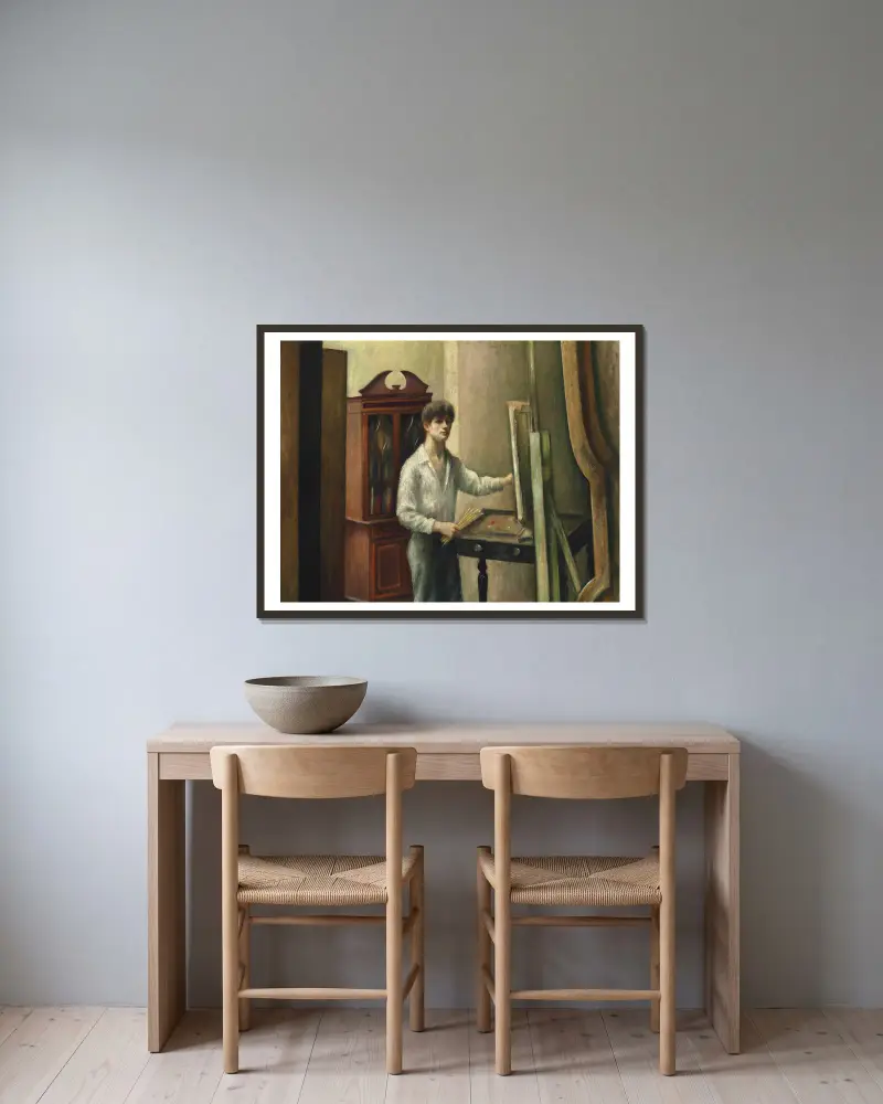 Der Künstler in seinem Atelier von Mark Gertler gerahmt an einer Wand