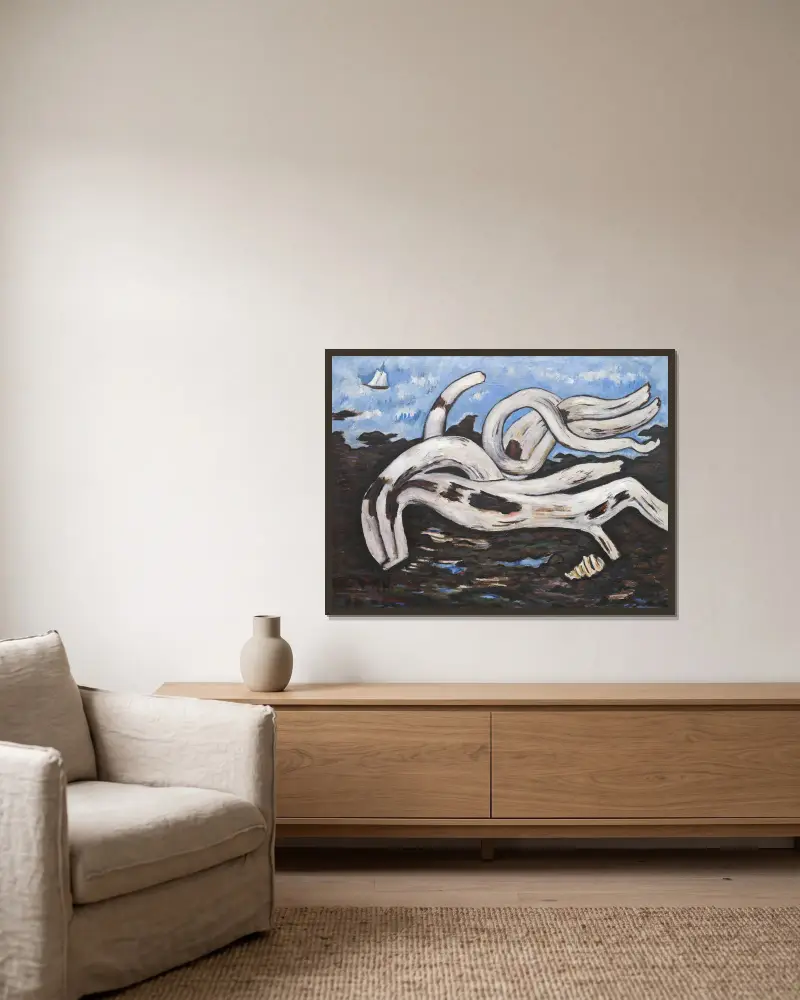 Drivved på Bagaduce av Marsden Hartley inramad på en vägg