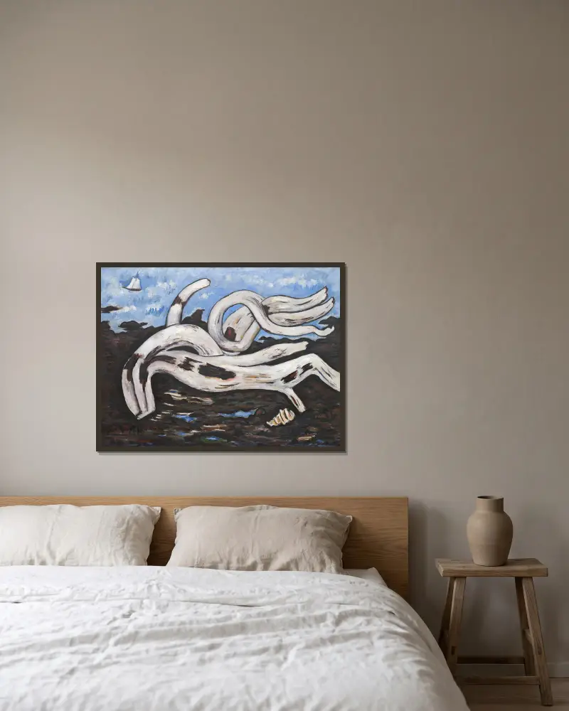 Drivved på Bagaduce av Marsden Hartley inramad på en vägg