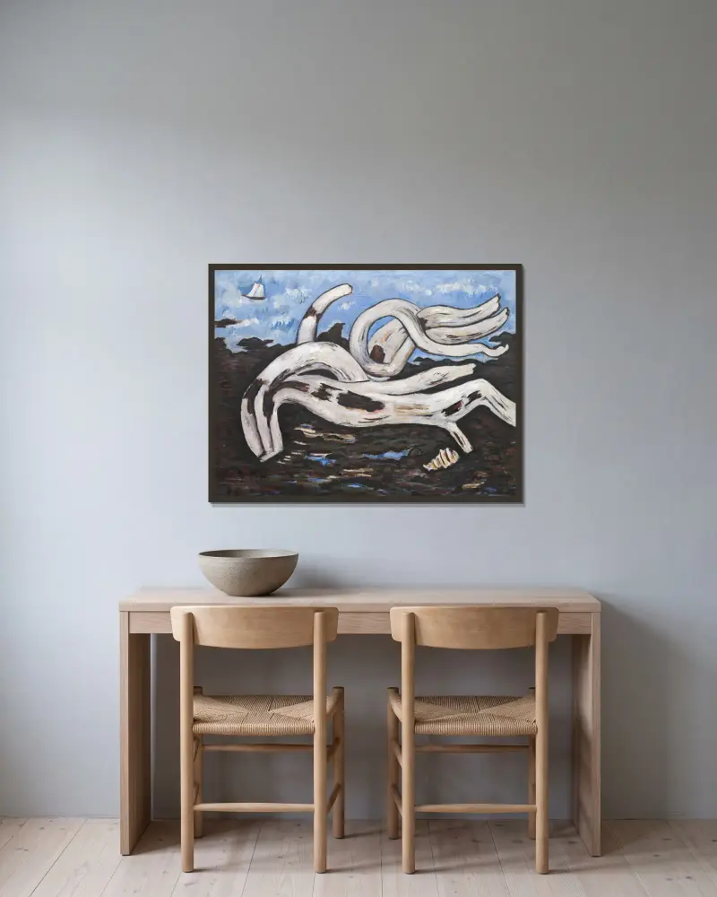 Drivved på Bagaduce av Marsden Hartley inramad på en vägg