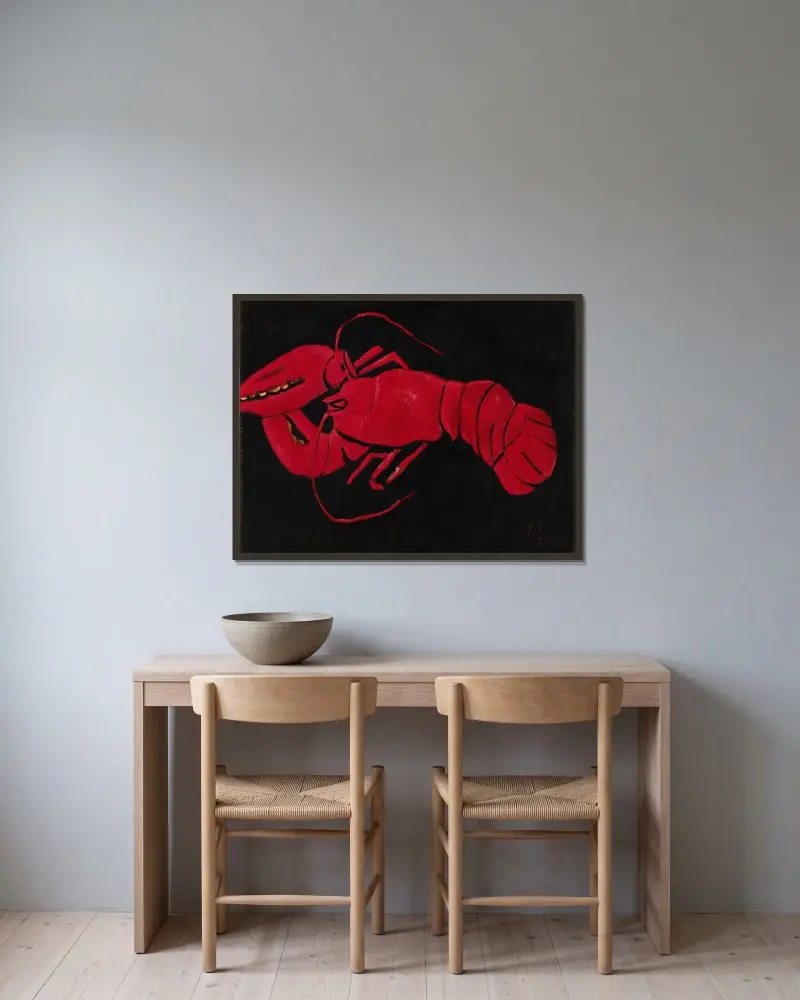 Lobster on Black Background av Marsden Hartley inramad på en vägg