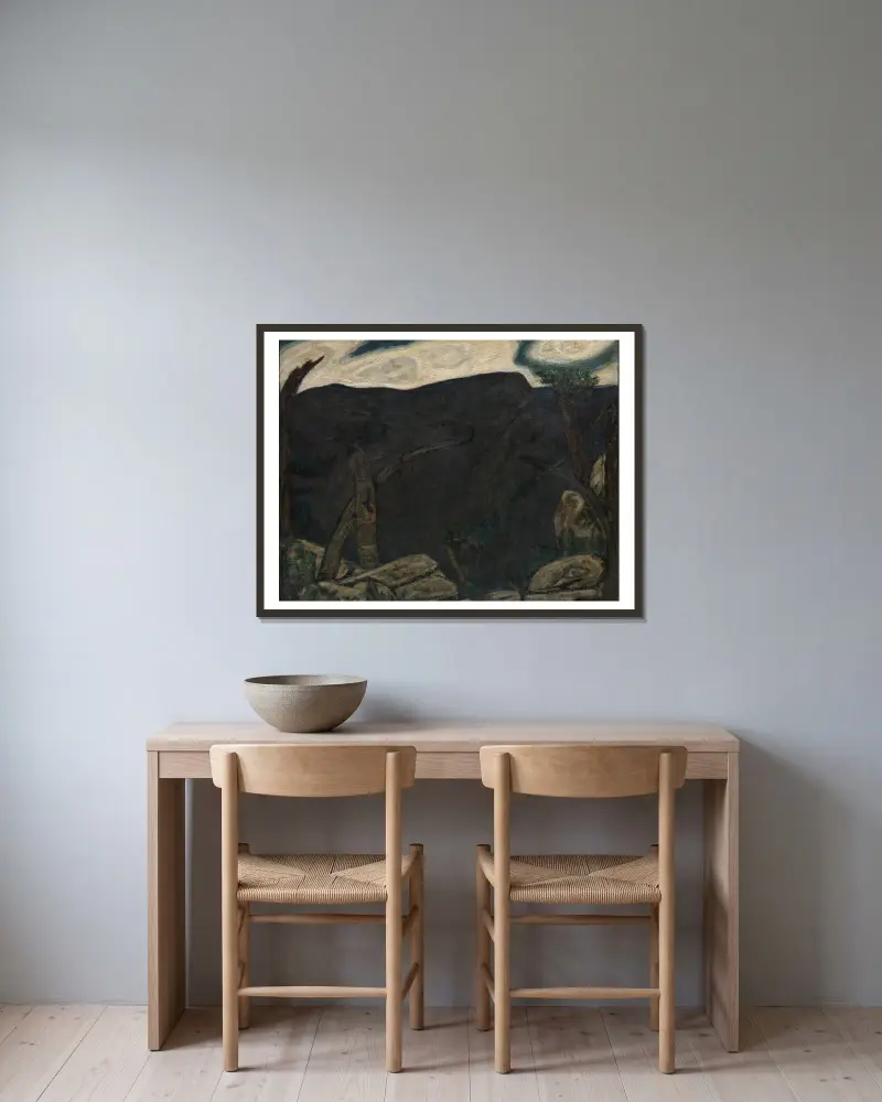 The Dark Mountain, No. 2 av Marsden Hartley inramad på en vägg