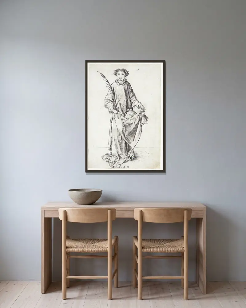 Den hellige Stefanus av Martin Schongauer inramad på en vägg