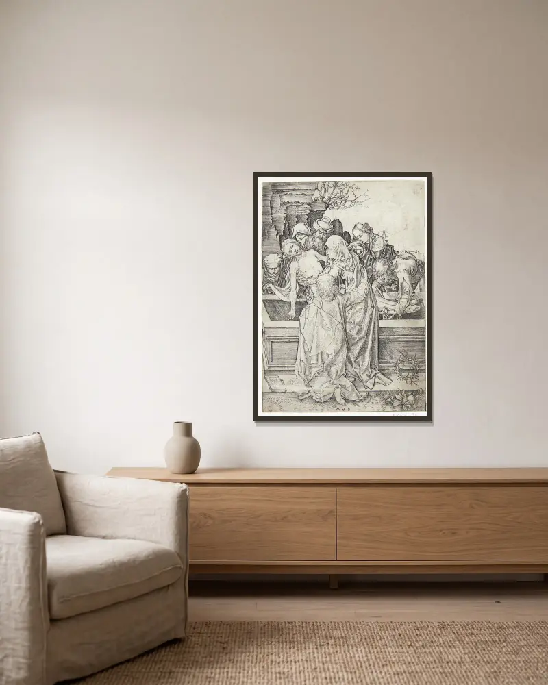Gravlæggelsen av Martin Schongauer inramad på en vägg