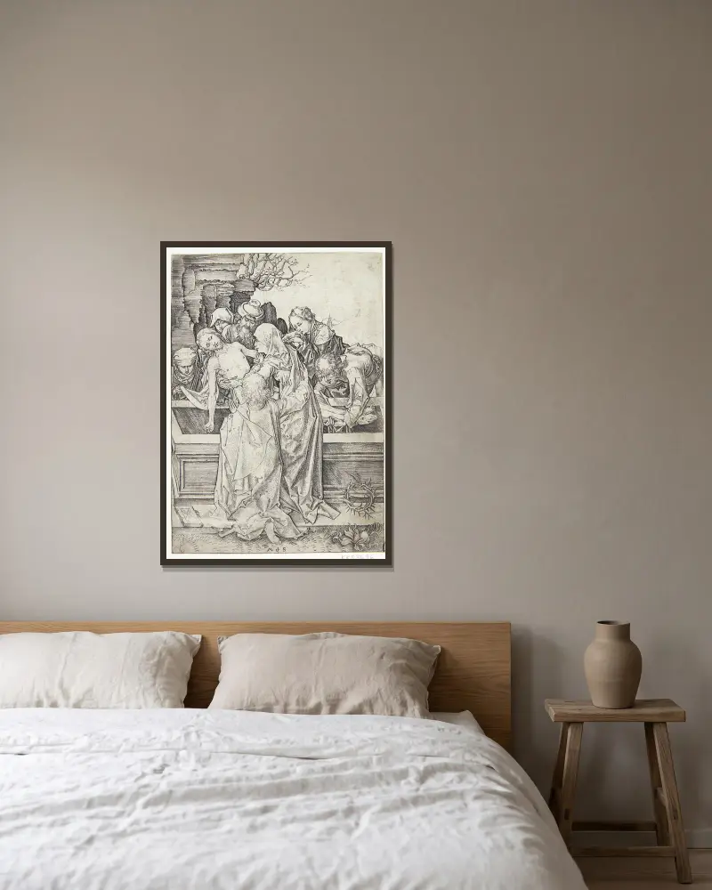 Gravlæggelsen av Martin Schongauer inramad på en vägg
