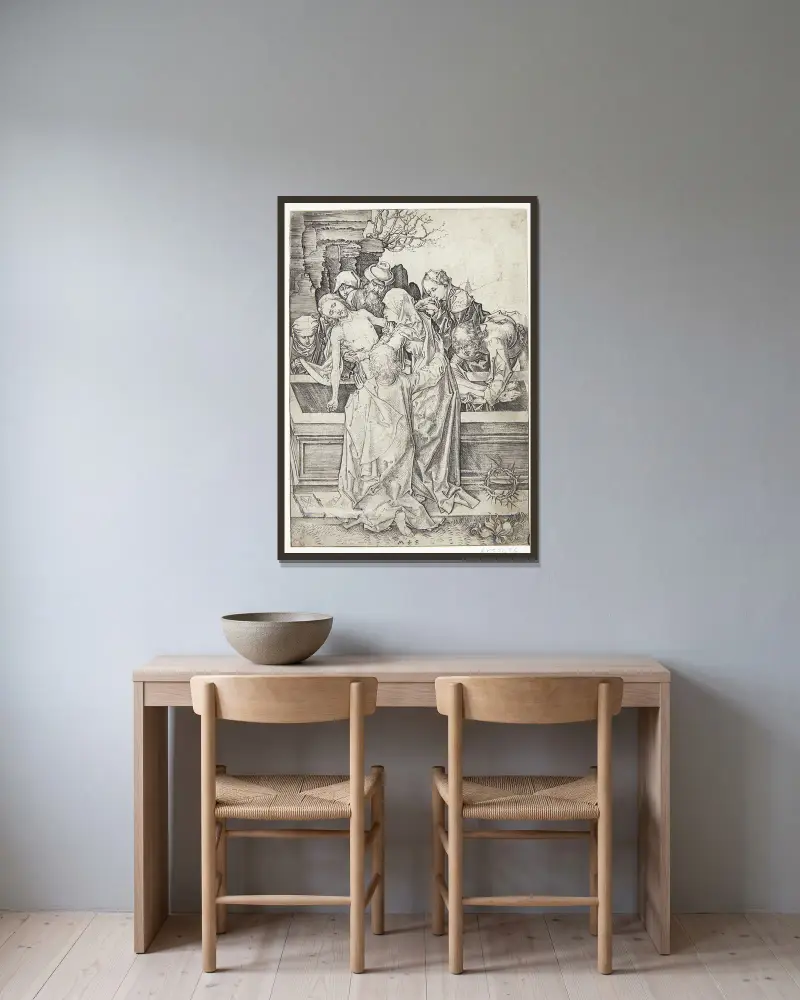 Gravlæggelsen av Martin Schongauer inramad på en vägg