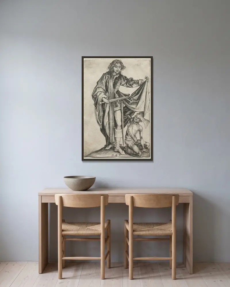 Der heilige Martin von Martin Schongauer gerahmt an einer Wand