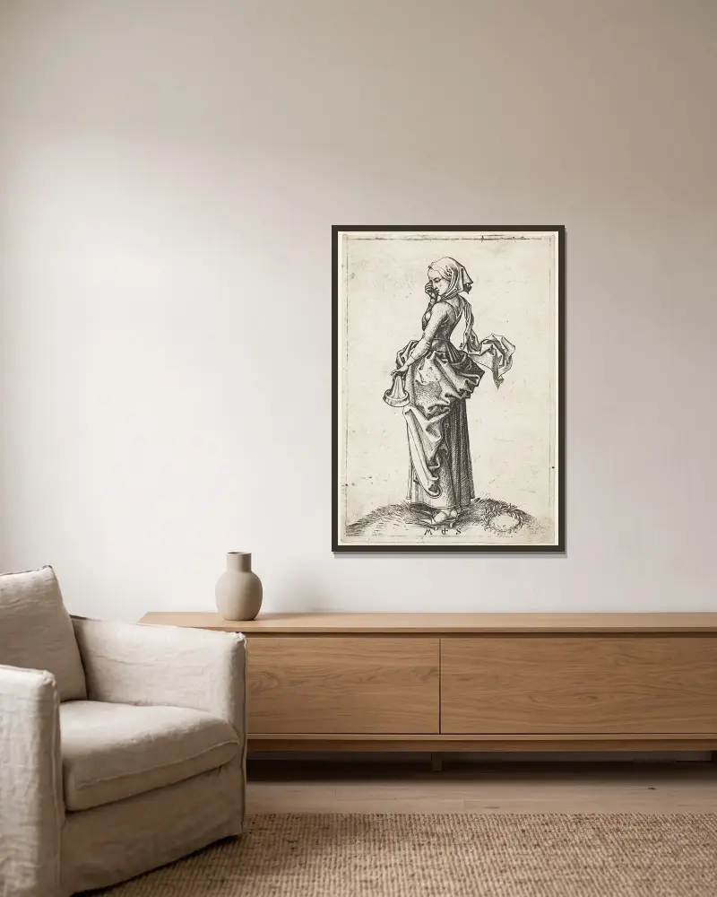 The fifth foolish Virgin av Martin Schongauer inramad på en vägg