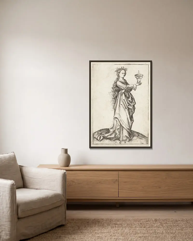 The third wise Virgin av Martin Schongauer inramad på en vägg