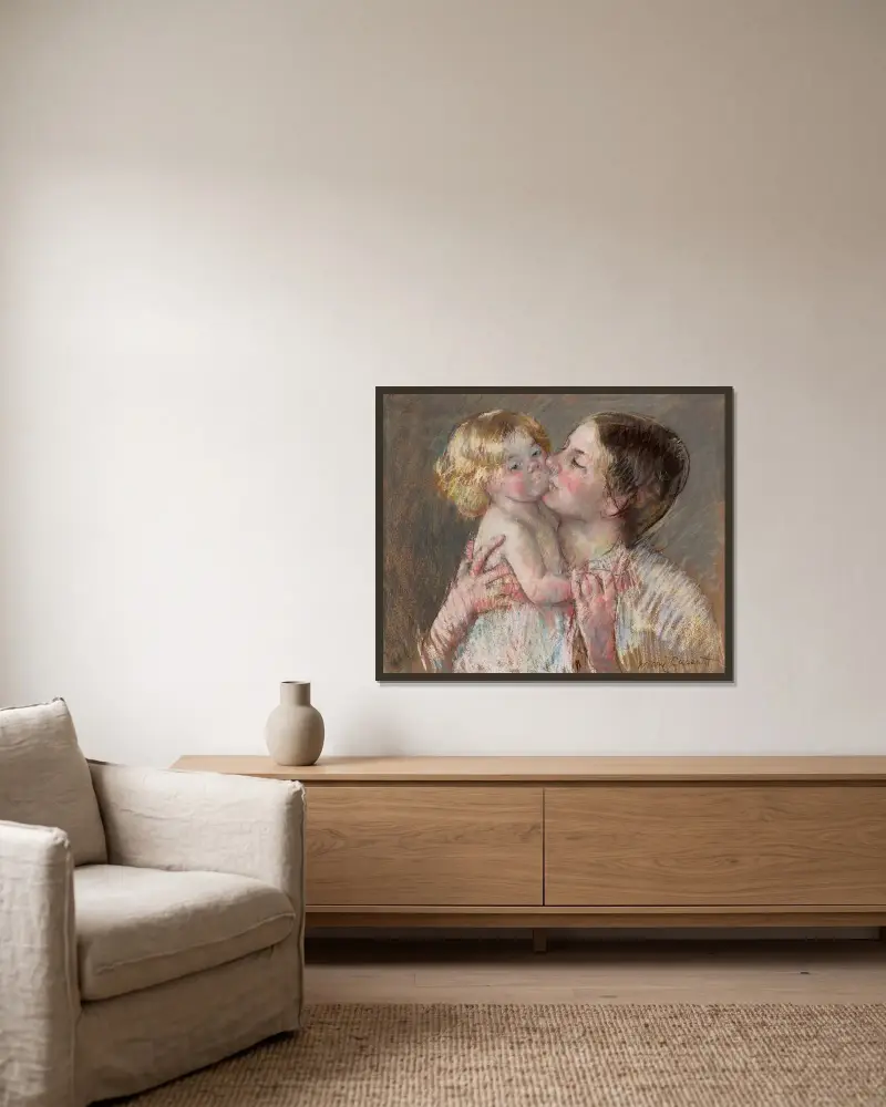 Ein Kuss für Baby Ann (Nr. 3) von Mary Cassatt gerahmt an einer Wand