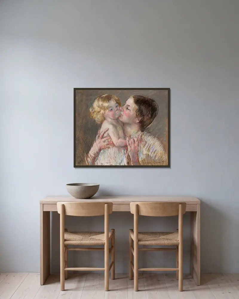 Ein Kuss für Baby Ann (Nr. 3) von Mary Cassatt gerahmt an einer Wand
