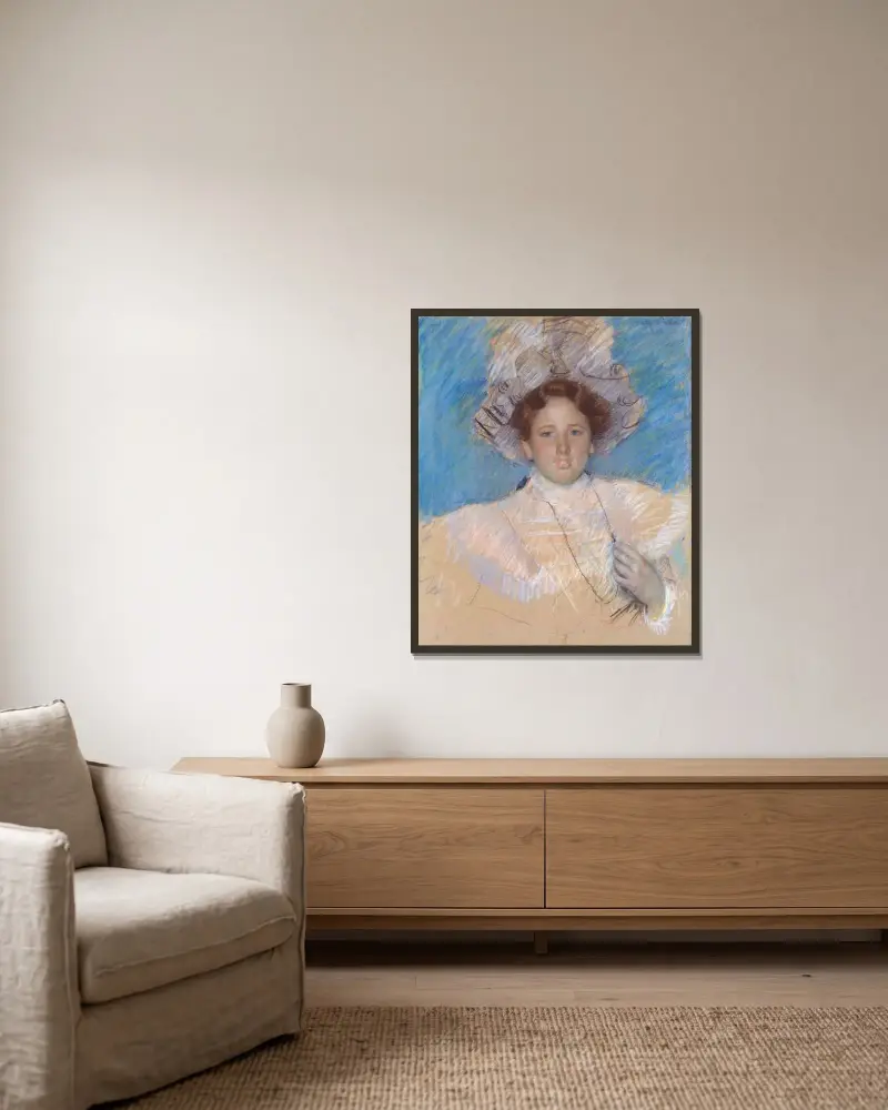 Adaline Havemeyer in a White Hat av Mary Cassatt inramad på en vägg