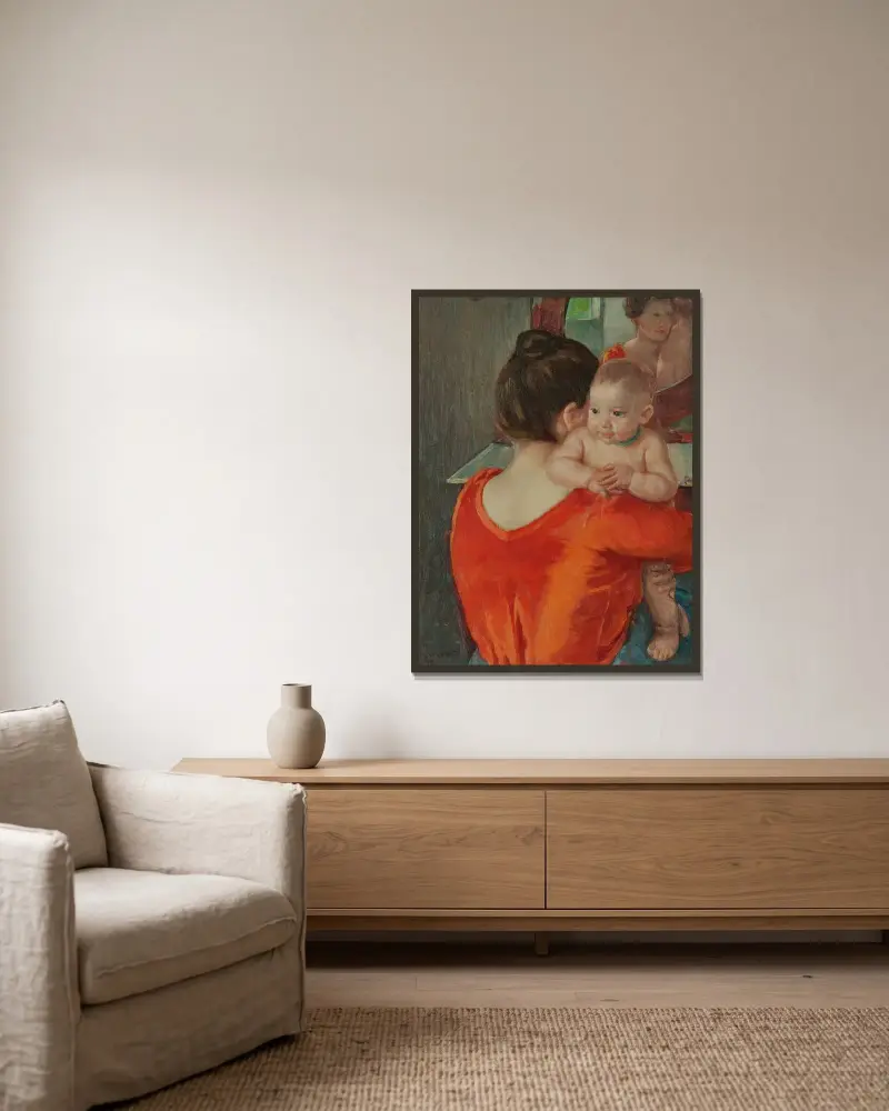 Baby Charles spogląda przez ramię matki, Mary Cassatt w ramie na ścianie