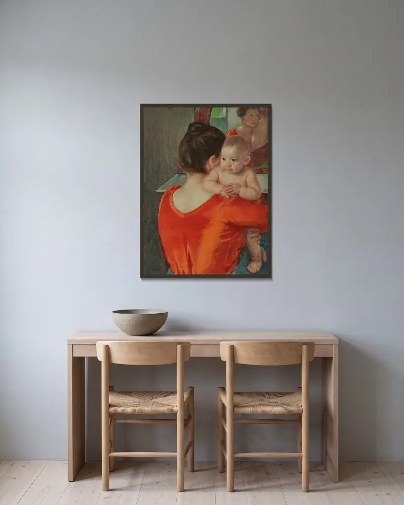 Baby Charles spogląda przez ramię matki, Mary Cassatt w ramie na ścianie