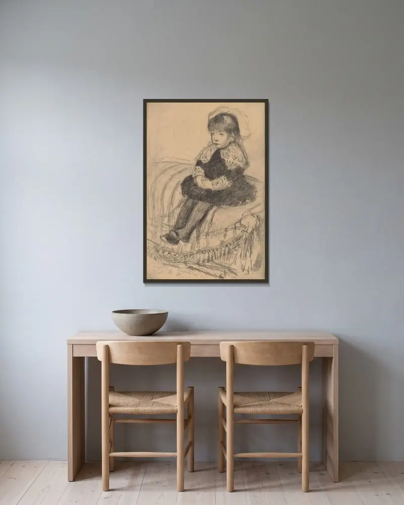 Child Seated on a Sofa av Mary Cassatt inramad på en vägg