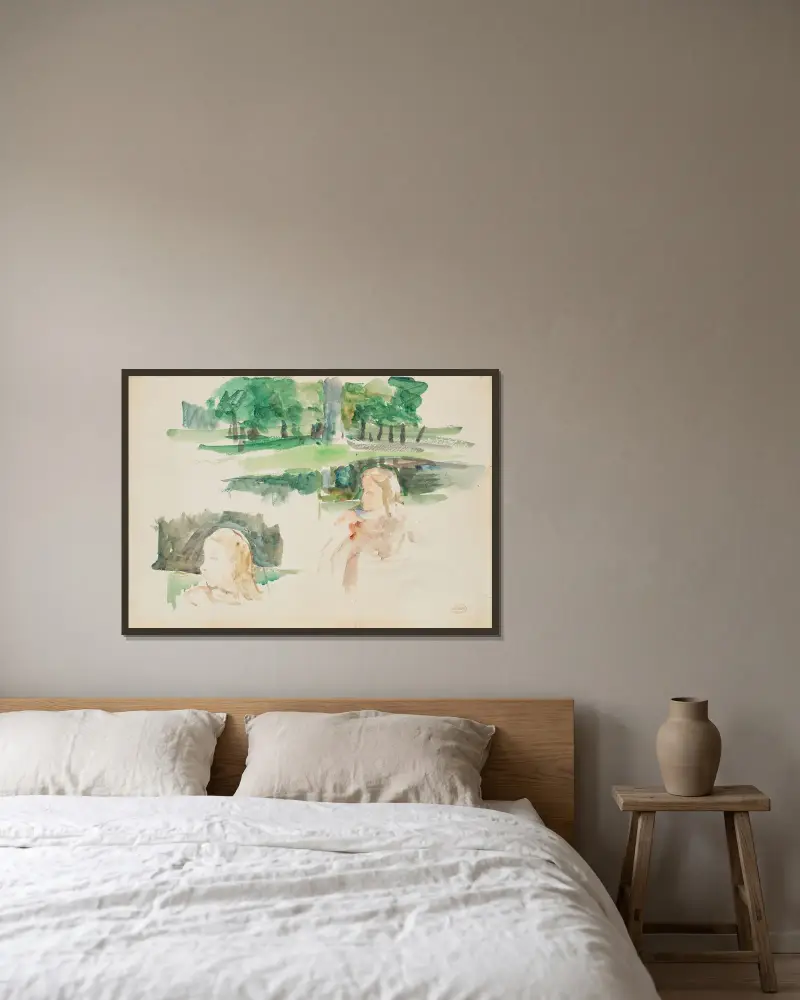Studie einer Landschaft am Fluss mit Kindern, 1910 – Nr. 2 von Mary Cassatt gerahmt an einer Wand