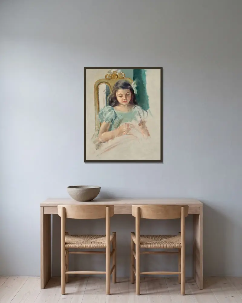 Françoise in einem italienischen Stuhl sitzend von Mary Cassatt gerahmt an einer Wand