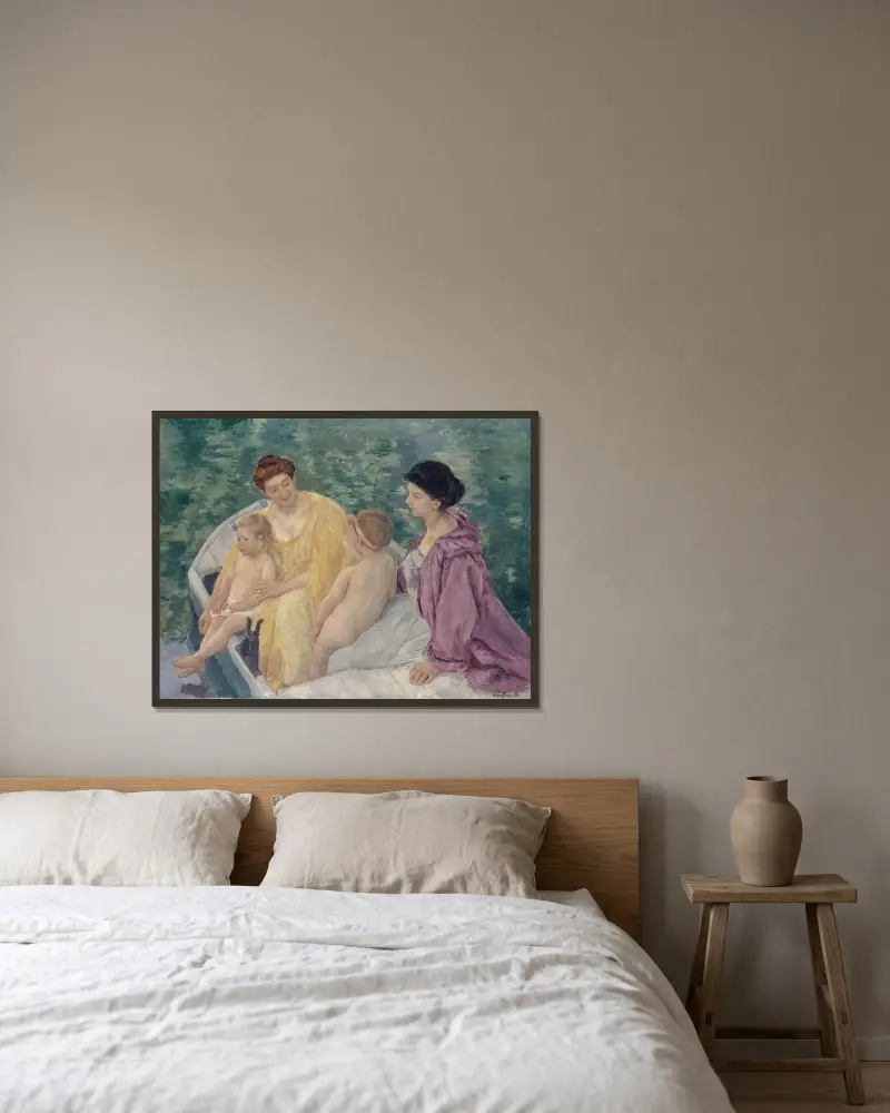 Das Bad von Mary Cassatt gerahmt an einer Wand