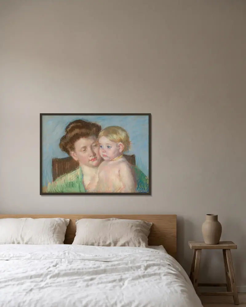 Mor och barn, 1910 av Mary Cassatt inramad på en vägg