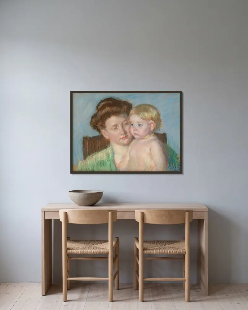 Mor och barn, 1910 av Mary Cassatt inramad på en vägg