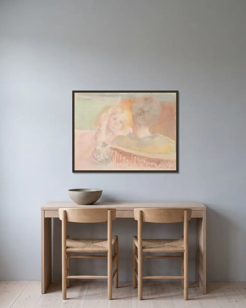 Mutter, die Saras Haar kämmt (Nr. 2) von Mary Cassatt gerahmt an einer Wand