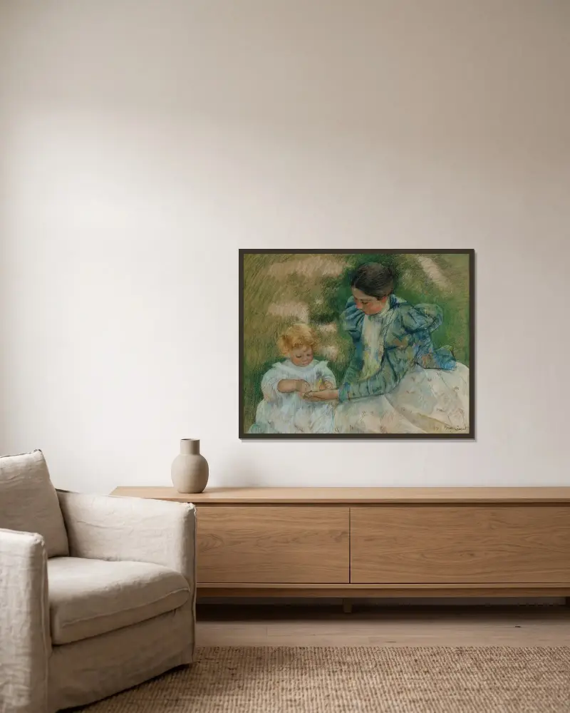 Mother Playing with Child av Mary Cassatt inramad på en vägg