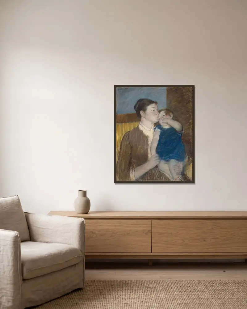 Mors godnattkyss av Mary Cassatt inramad på en vägg