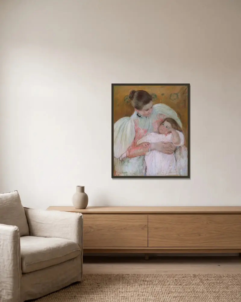 Sköterska och barn av Mary Cassatt inramad på en vägg