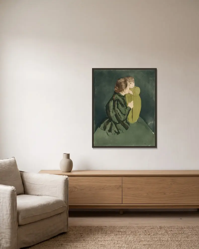 Bondmor och barn av Mary Cassatt inramad på en vägg