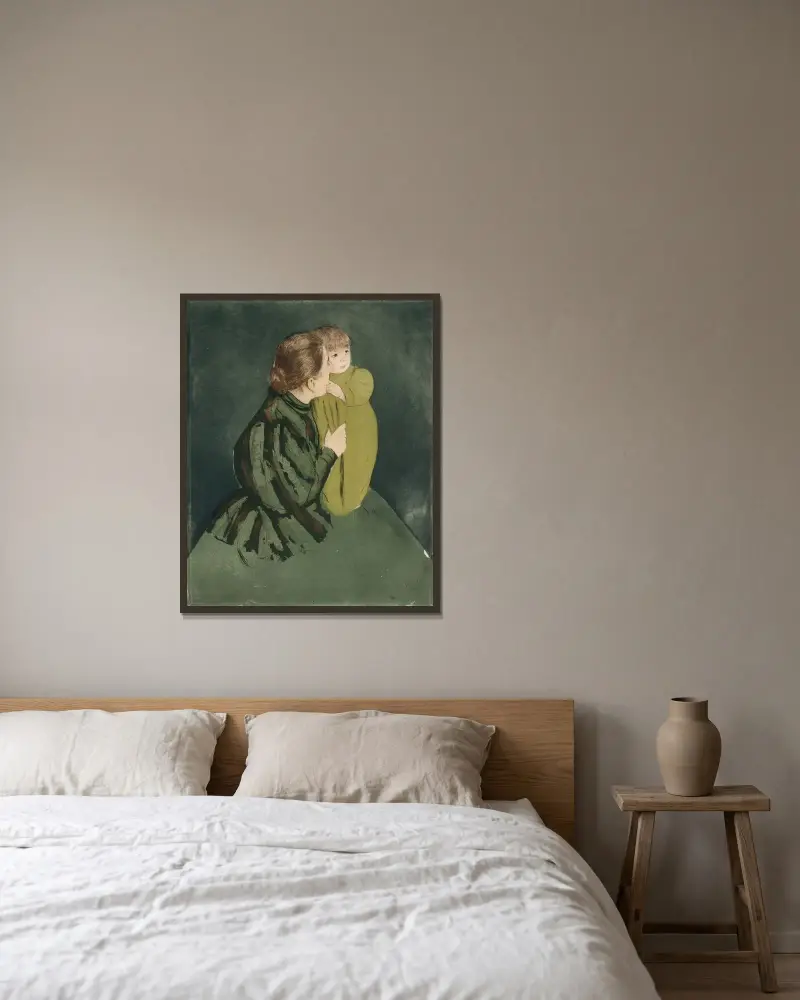 Bondmor och barn av Mary Cassatt inramad på en vägg
