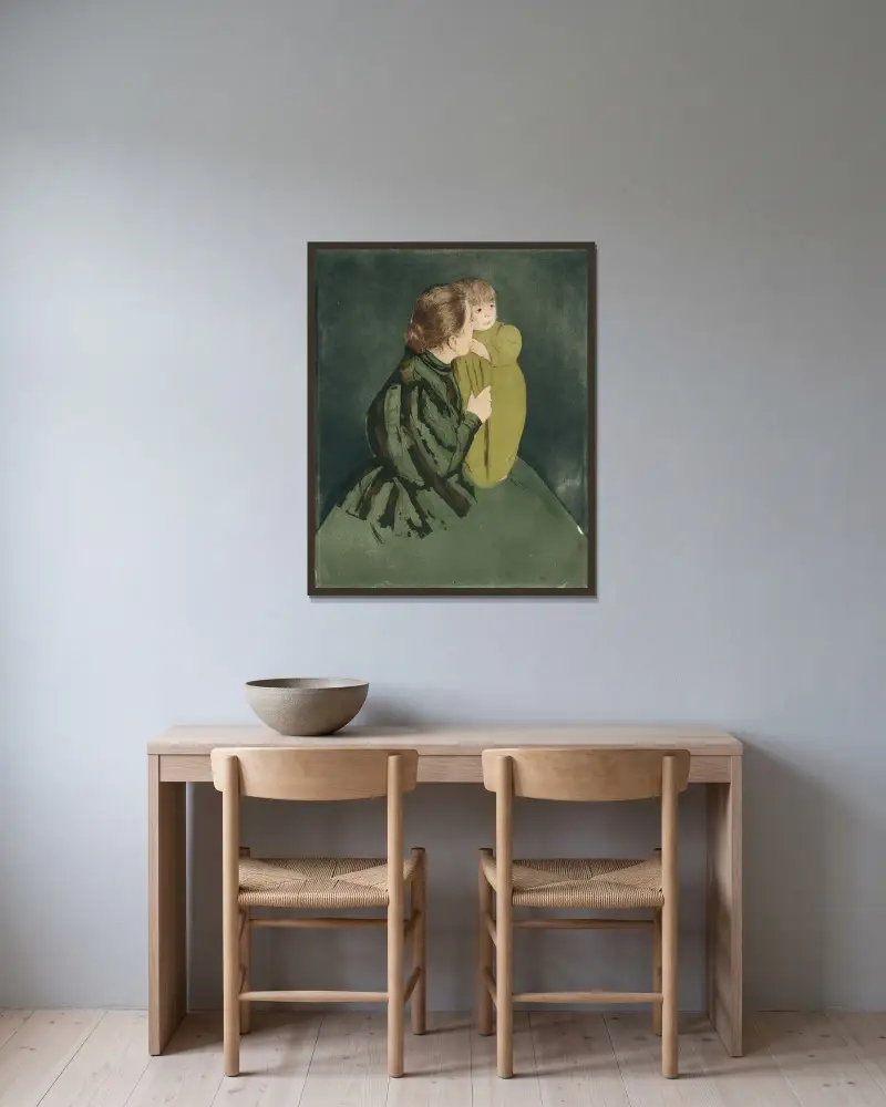 Bondmor och barn av Mary Cassatt inramad på en vägg