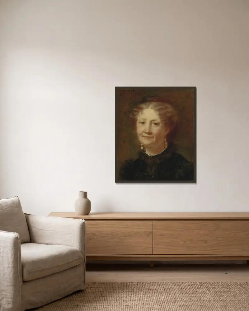 Porträt von Mme Cortier von Mary Cassatt gerahmt an einer Wand