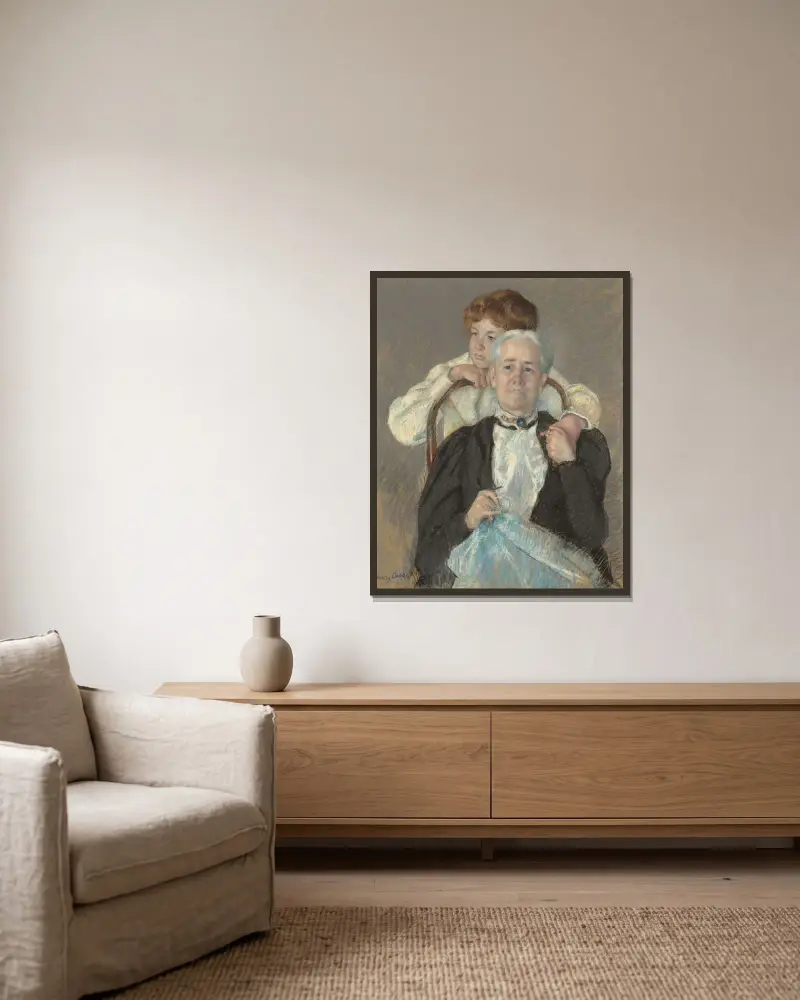 Porträt von Mrs. Cyrus J. Lawrence mit ihrem Enkel R. Lawrence Oakley von Mary Cassatt gerahmt an einer Wand