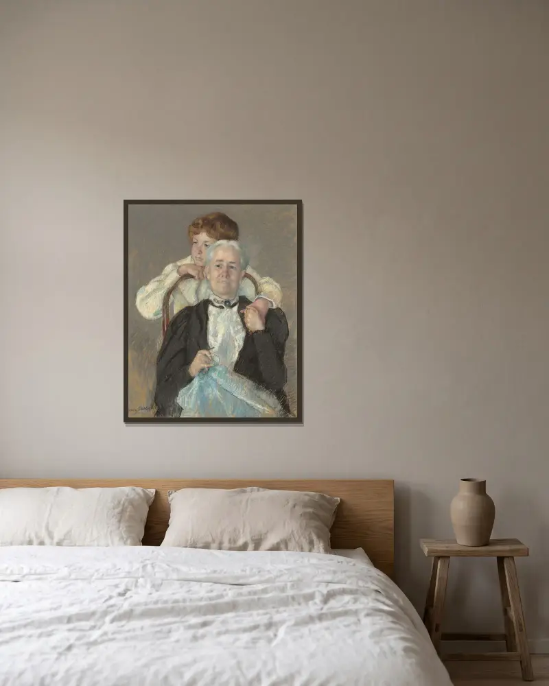 Porträt von Mrs. Cyrus J. Lawrence mit ihrem Enkel R. Lawrence Oakley von Mary Cassatt gerahmt an einer Wand