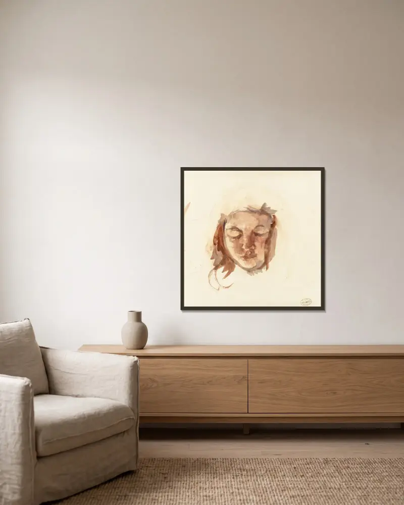 Porträttstudie av ung flicka av Mary Cassatt inramad på en vägg