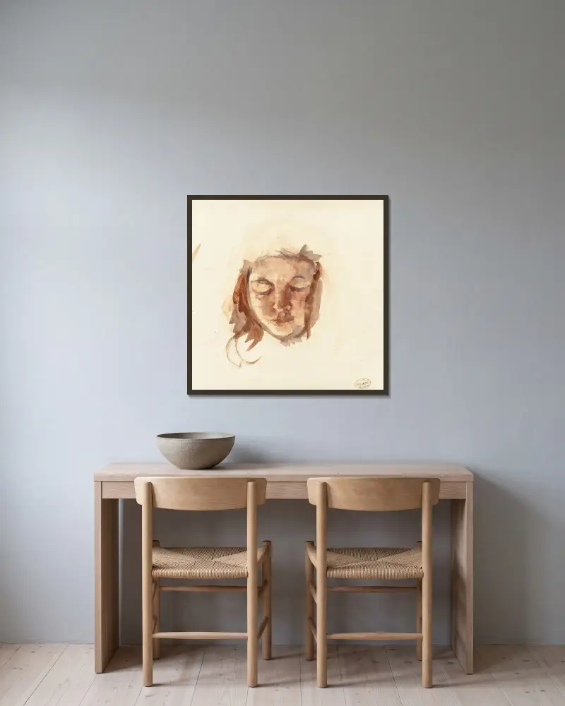 Porträttstudie av ung flicka av Mary Cassatt inramad på en vägg