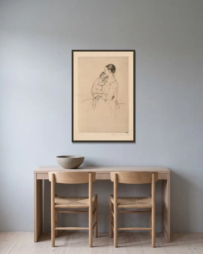 Quietude av Mary Cassatt inramad på en vägg