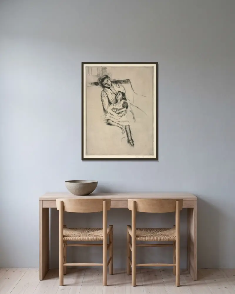 Reine och Margot sittande i en soffa av Mary Cassatt inramad på en vägg