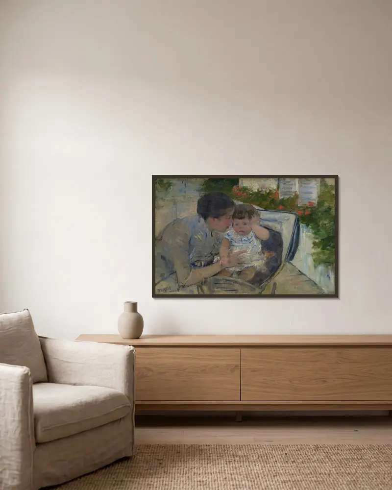 Susan tröstar barnet av Mary Cassatt inramad på en vägg