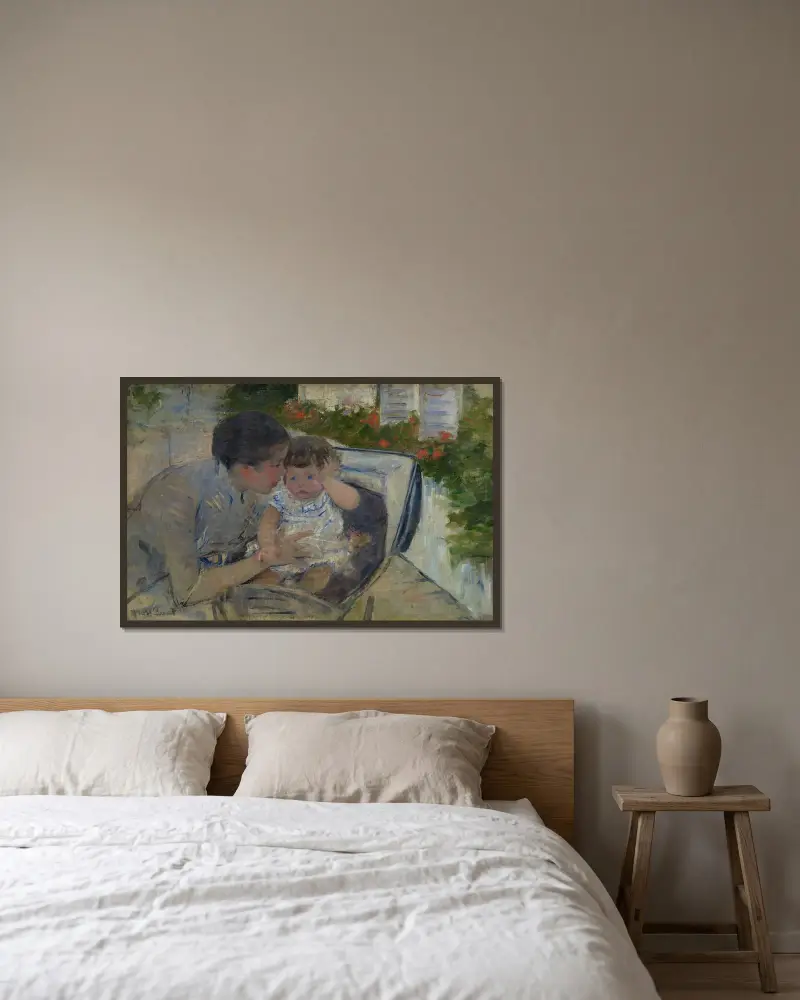 Susan tröstar barnet av Mary Cassatt inramad på en vägg