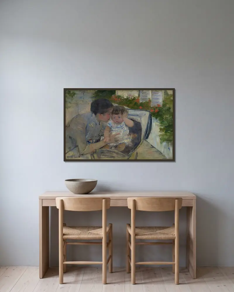 Susan tröstar barnet av Mary Cassatt inramad på en vägg