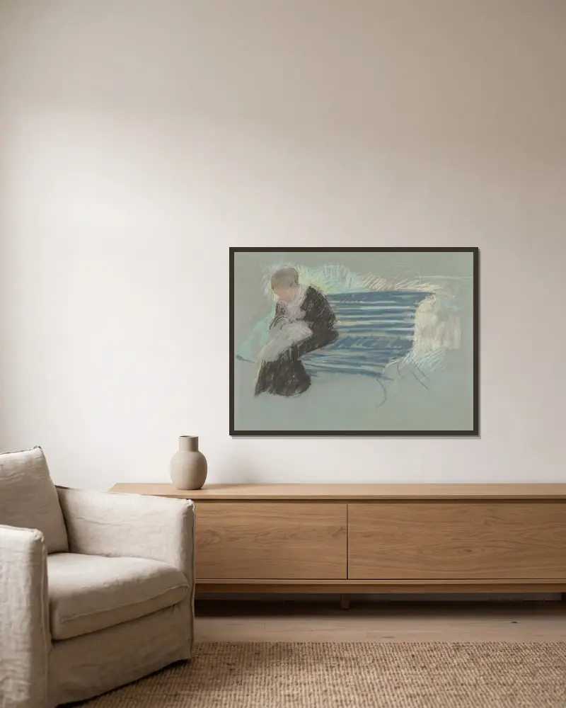 Kvinna på en bänk av Mary Cassatt inramad på en vägg