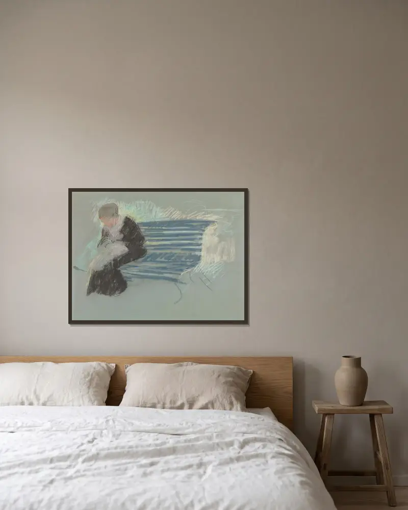 Kvinna på en bänk av Mary Cassatt inramad på en vägg