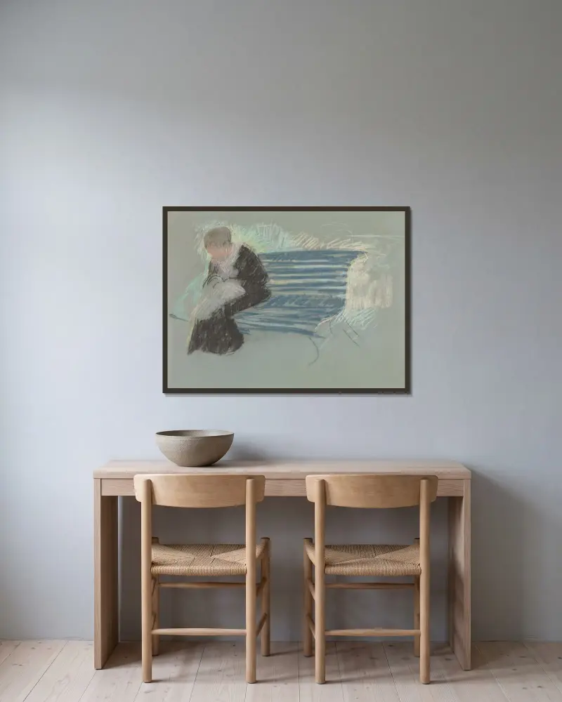 Kvinna på en bänk av Mary Cassatt inramad på en vägg