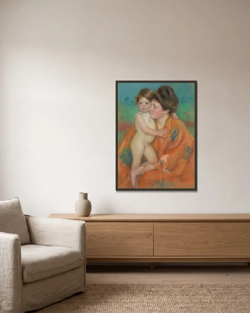 Woman With Baby av Mary Cassatt inramad på en vägg