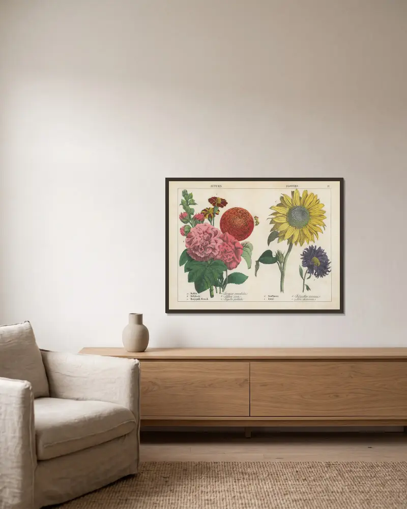 Herbstblumen von Charlotte Mary Yonge gerahmt an einer Wand