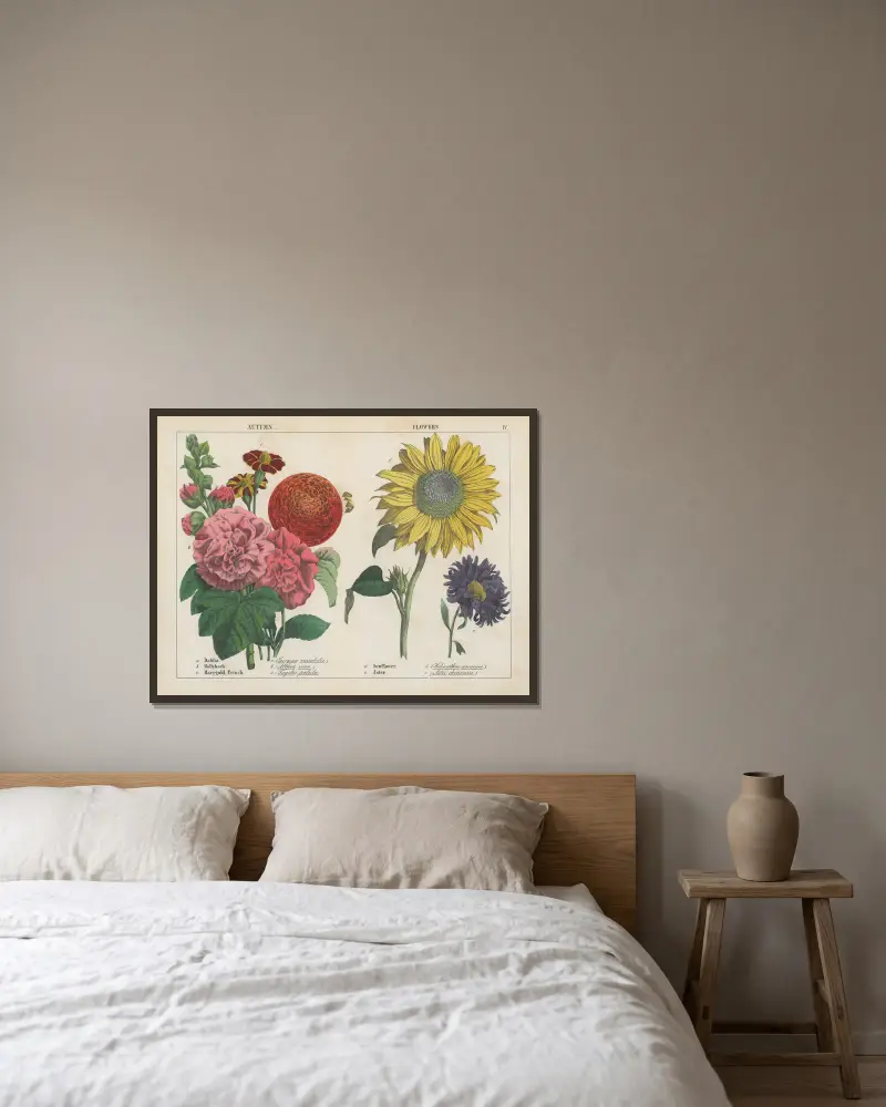 Herbstblumen von Charlotte Mary Yonge gerahmt an einer Wand