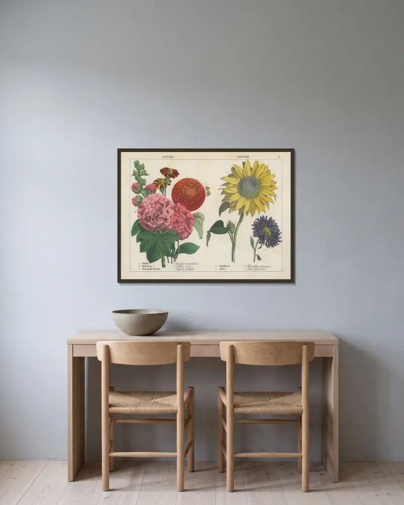 Herbstblumen von Charlotte Mary Yonge gerahmt an einer Wand