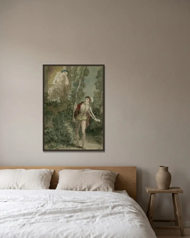 Eine Szene aus Romeo und Julia – die Balkonszene von John Massey Wright gerahmt an einer Wand