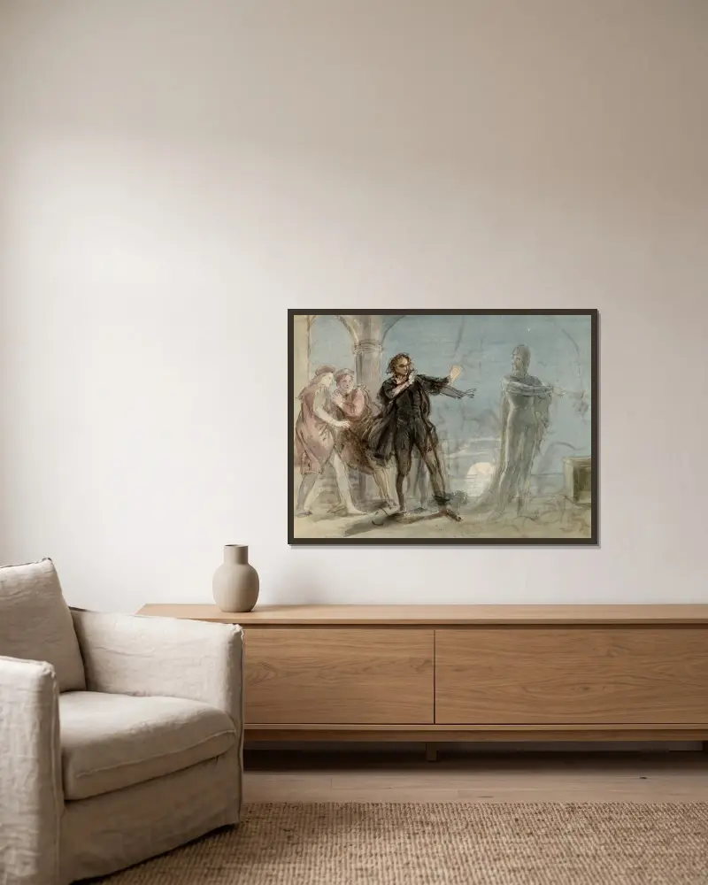Illustrationen zu Shakespeare Taf. 001 von John Massey Wright gerahmt an einer Wand